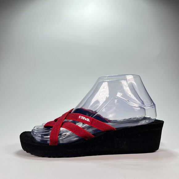Teva Mush Mandalyn Wedge 2 Red Black Comfort Slip On Thong Sandal Women's Size 7 - Picture 4 of 10